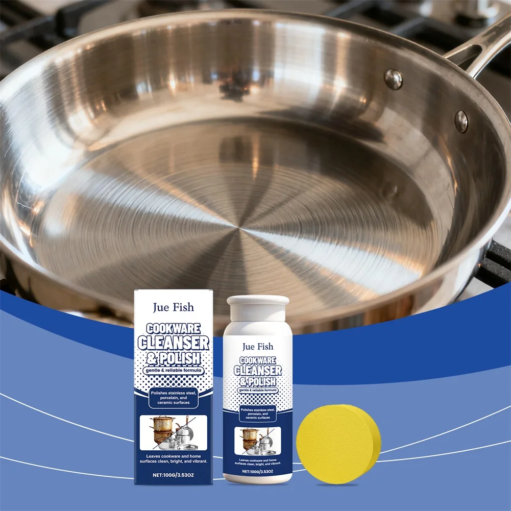 Stainless Steel Cookware Cleaner Polish With Sponge Water Stain Grease Rust Remover Tableware Polishing Powder Kitchenware 100g