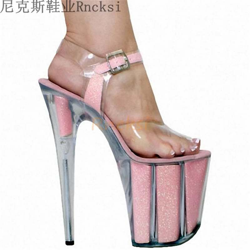 Rncksi Sexy 20cmHigh Heel Sandals White 10CM Platform shoes Female T-stage Fetish Extreme High Heels Woman  Pole dancing Sandals