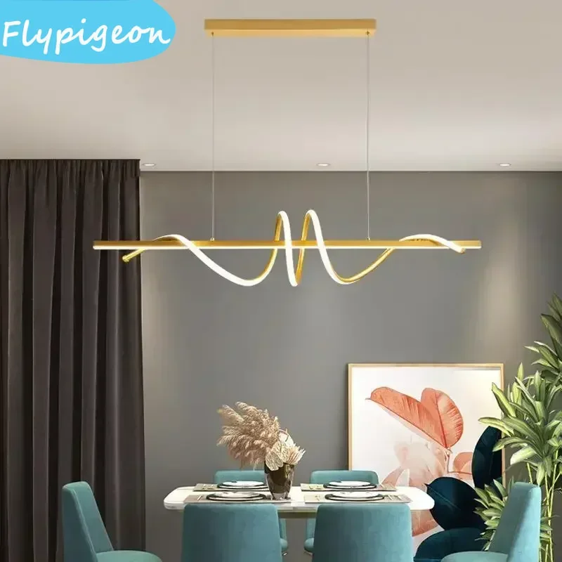 

Nordic Curved LED Pendant Lamps Modern Simple Chandelier for Dining Kitchen Bar Cabinet Interior Decor Lighting Pendant Lights