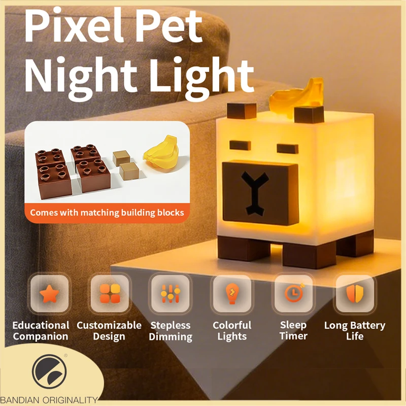 

Pixel Style Night Light Mini Desktop LED Cute Night Lamp Tabletop Ornament DIY Interior Decoration Festival Atmosphere Light