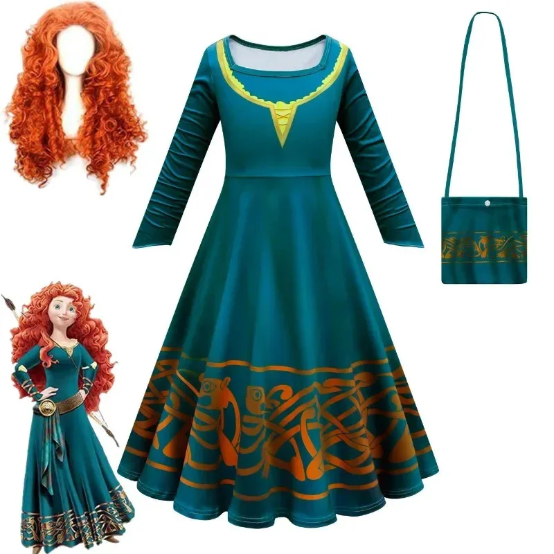 

Hot Movie Brave Merida Costume for Girls Halloween Princess Dress Wig Kids Carnival Fantasia Children Xmas Party Cosplay Costume