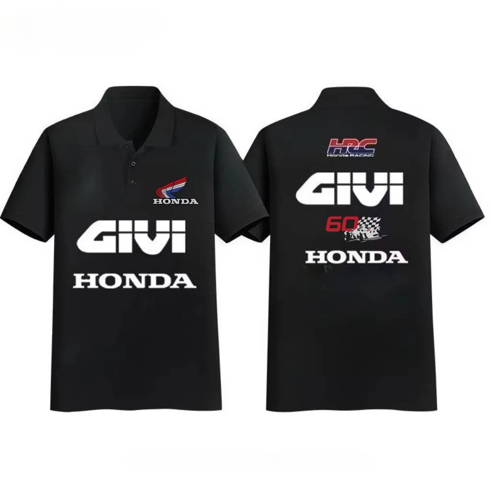

Honda 2025-POLO модифицирован как мужская мотоциклетная дышащая рубашка для верховой езды, модный свободный внедорожный костюм с короткими рукавами и принтом с лацканами