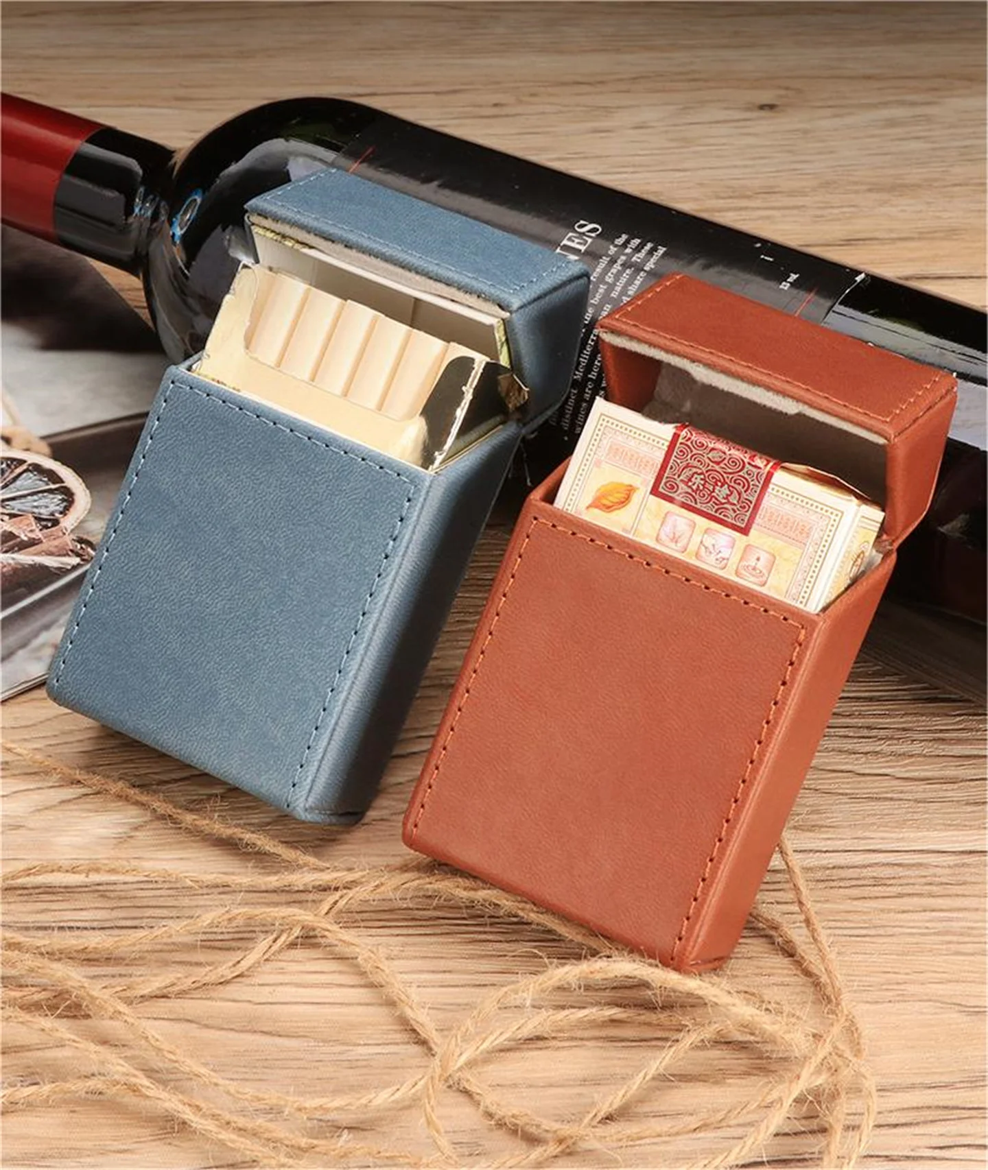 

Pu Leather Flip Top 20 Pack Thick Cigarette Box Creative Personalized Moisture-Proof Metal Men Women's Cigarette Box