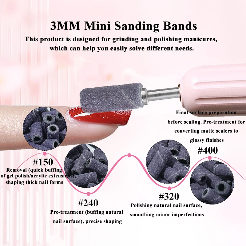 50 個 3 ミリメートルミニサンディングバンドセットネイルドリルビットマンドレル電気マニキュアアクセサリーツール角質リムーバー # 240 # 320 # 400グリット