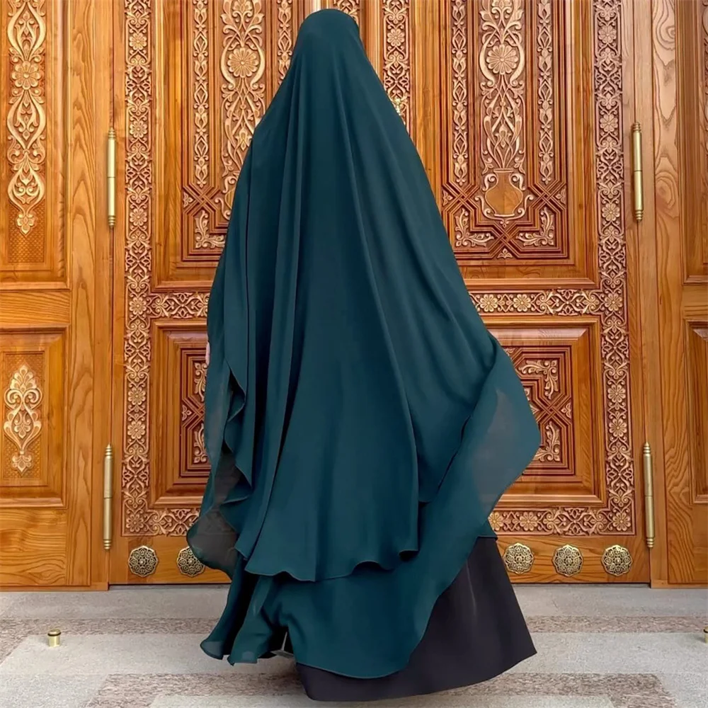 Imagem -03 - Vestido Khimar Grande de Duas Camadas para o Ramadã Burqa Chiffon Vestuário de Oração Aérea Eid Mubarak Niqab Nikab Vestido Abaya para Mulheres Muçulmanas 2024