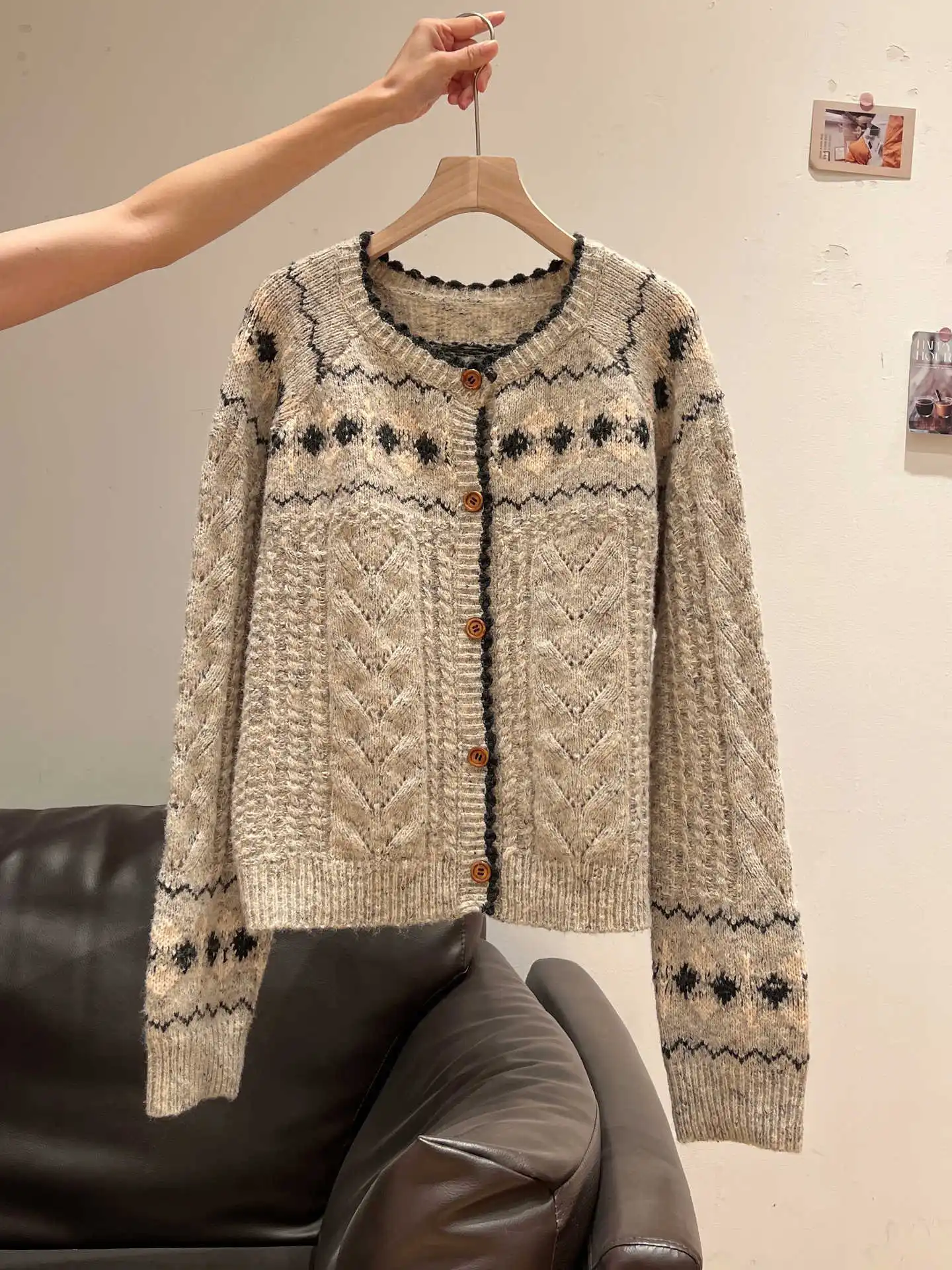 

Retro Fel Island Design, Thick Sweater Jacket For Women, 2025 Autumn And Winter Knitted Cardigan, Lazy Style Loose Top