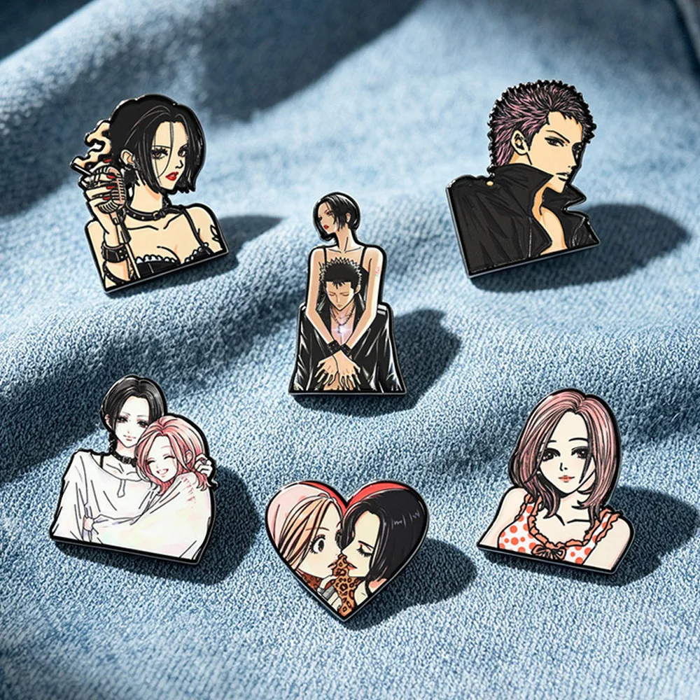 6Pcs/Set Anime NANA Enamel Pins Osaki Nana Komatsu Nana Lapel Badge Brooch Heart Couple Metal Pin For Backpack Jacket