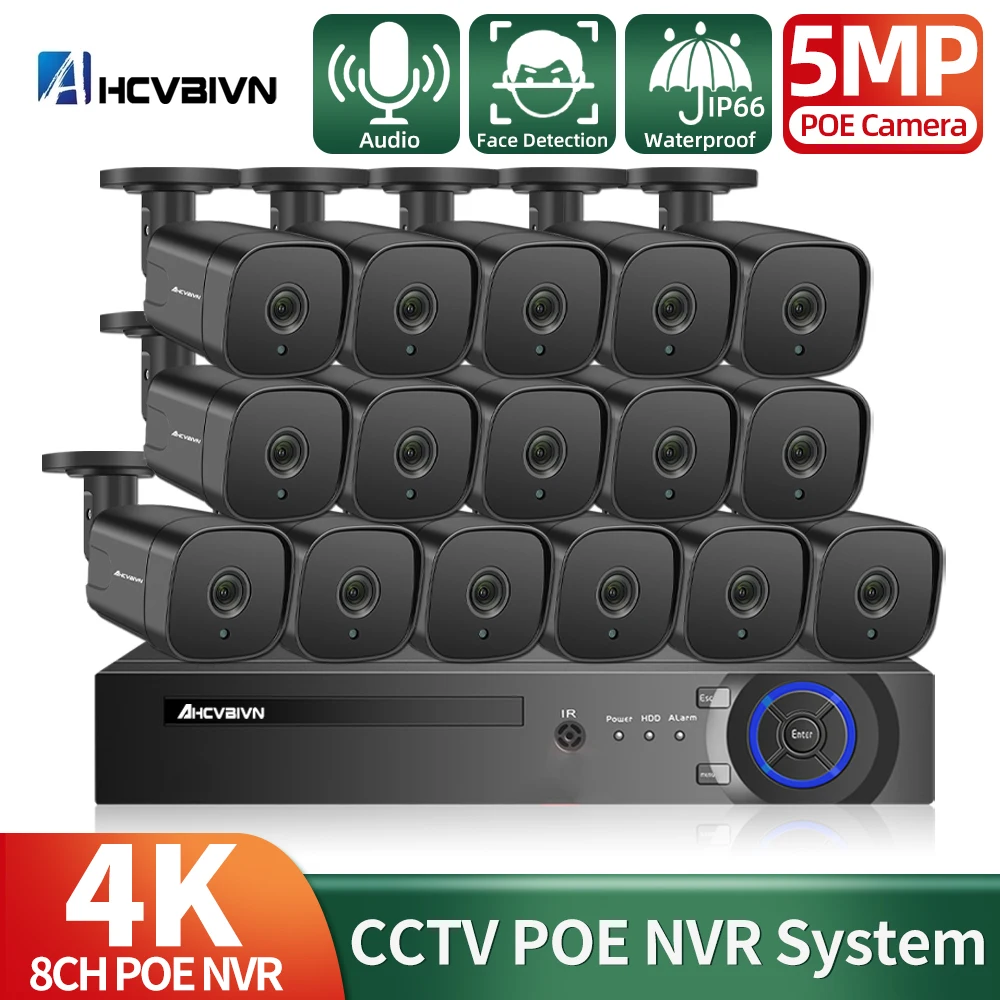 

16CH 4K POE NVR Security Camera System Set Outdoor Waterproof IP Camera Video Surveillance System Kit 8MP XMEYE CCTV NVR Kit P2P