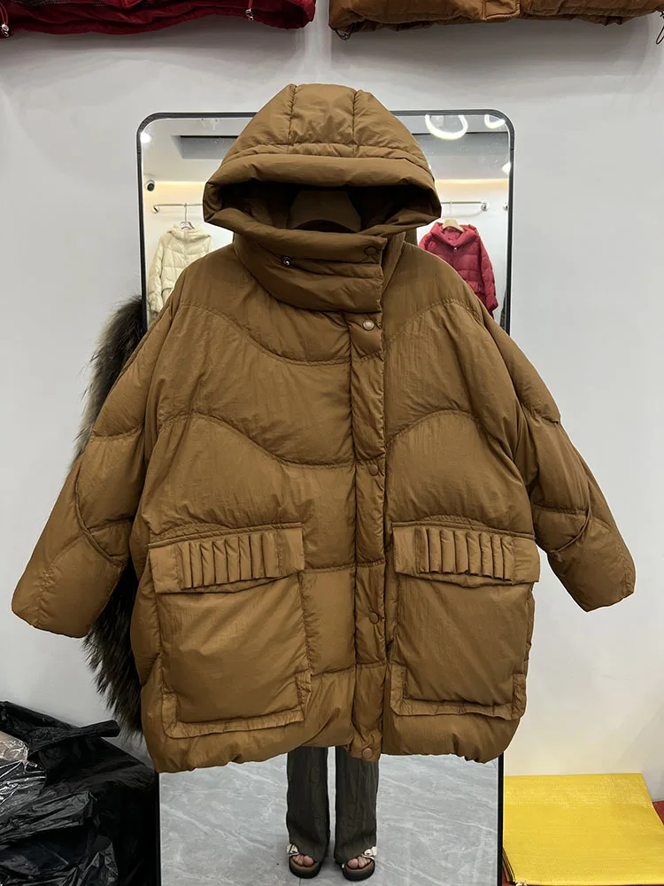 2023 New Winter Puffer Coat Hooded Women Vintage Loose Parkas Female 90 White Duck Down Jacket Thicken Warm Snow Outwear