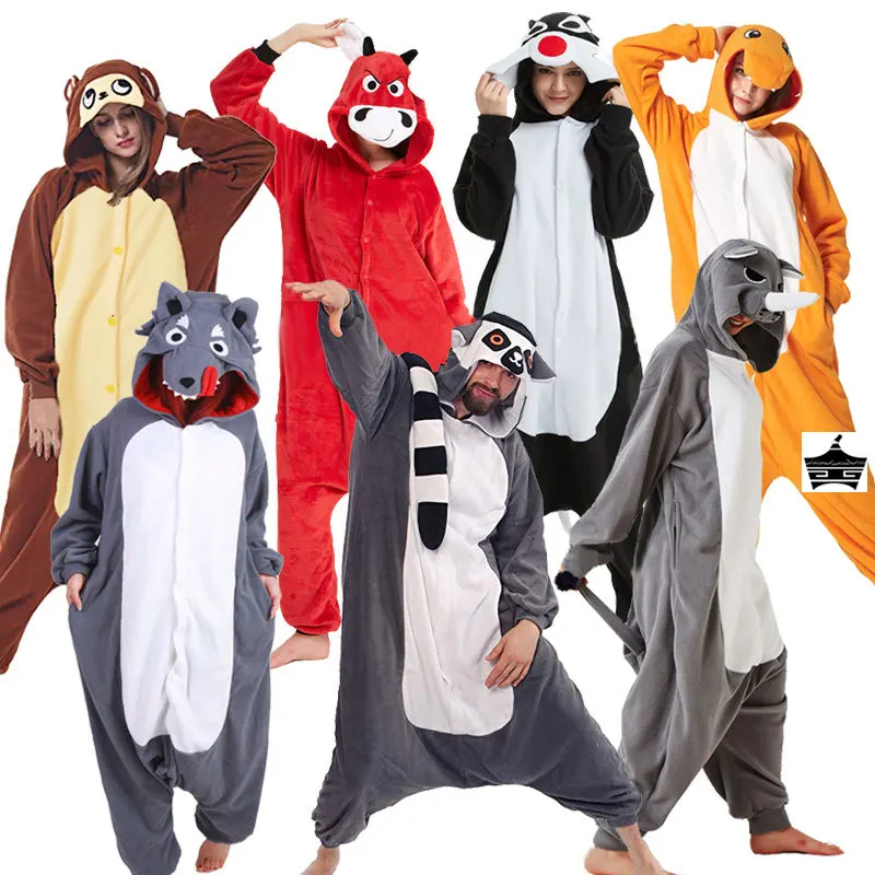 

loween Cosplay Cartoon Animal Adult Performance ey Wolf Red Rhinoceros Fire Dragon Long Tail Monkey Onesie Performance C...