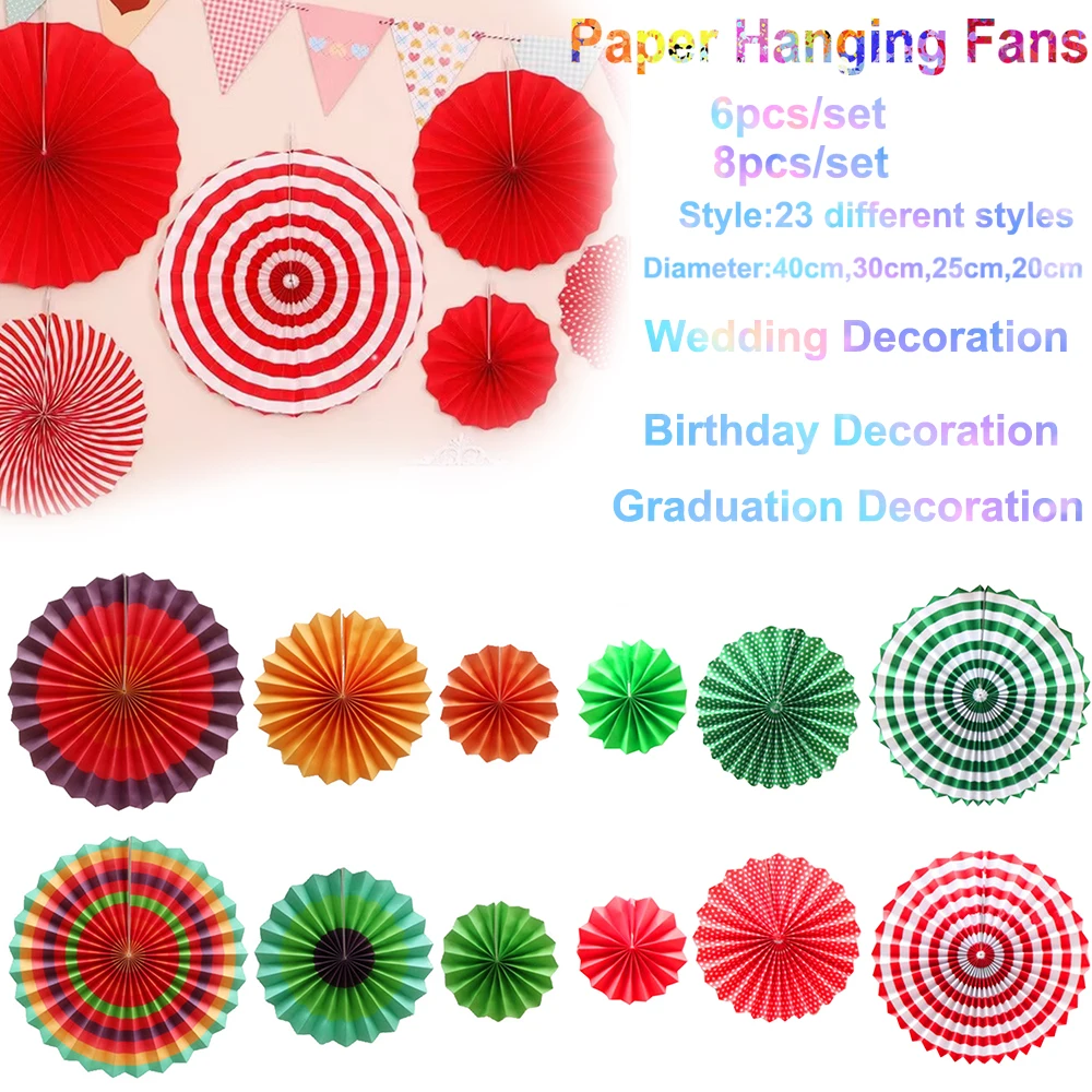 

6-8pcs/set DIY Wedding Fan Flower Hanging Paper Crafts Bedroom Living Room Wall Decor Origami Fan DIY Party Supplies Decoration