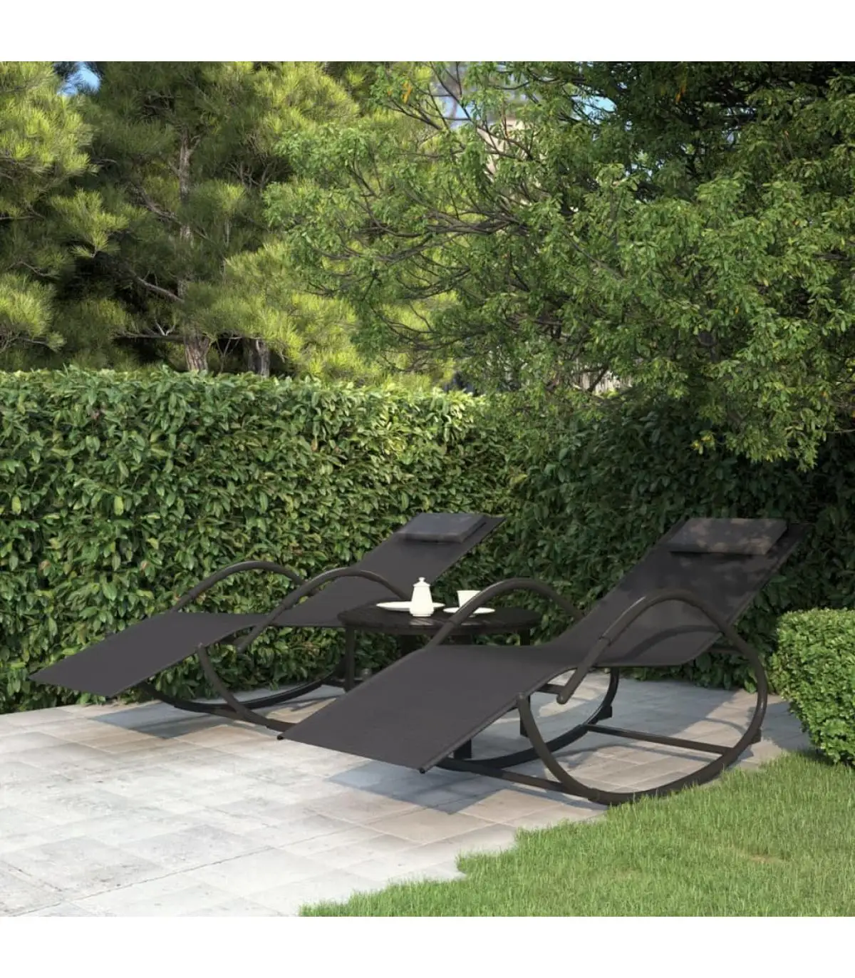 Sun loungers rocking chairs 2 Pc steel Black and textilene