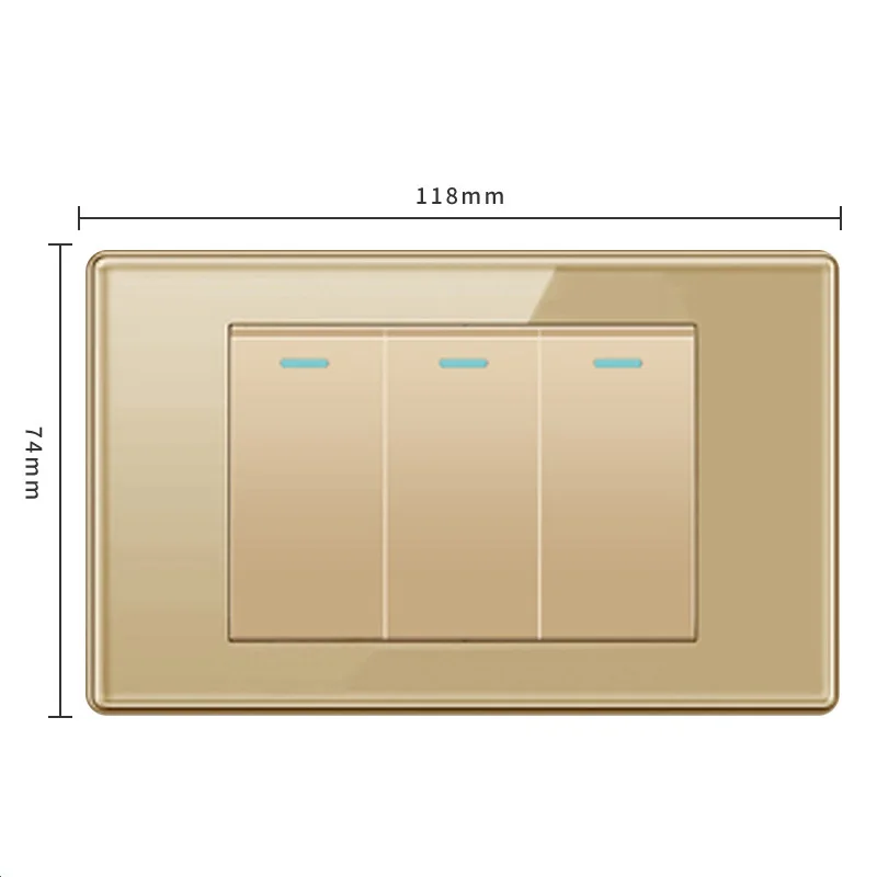 Gold Color 1Gang 2Gang 3Gang 4Gang 5Gang 6Gang Doorbell Light Switch Tempered Glass 118 US Standard Brazil Panel Wall Switches