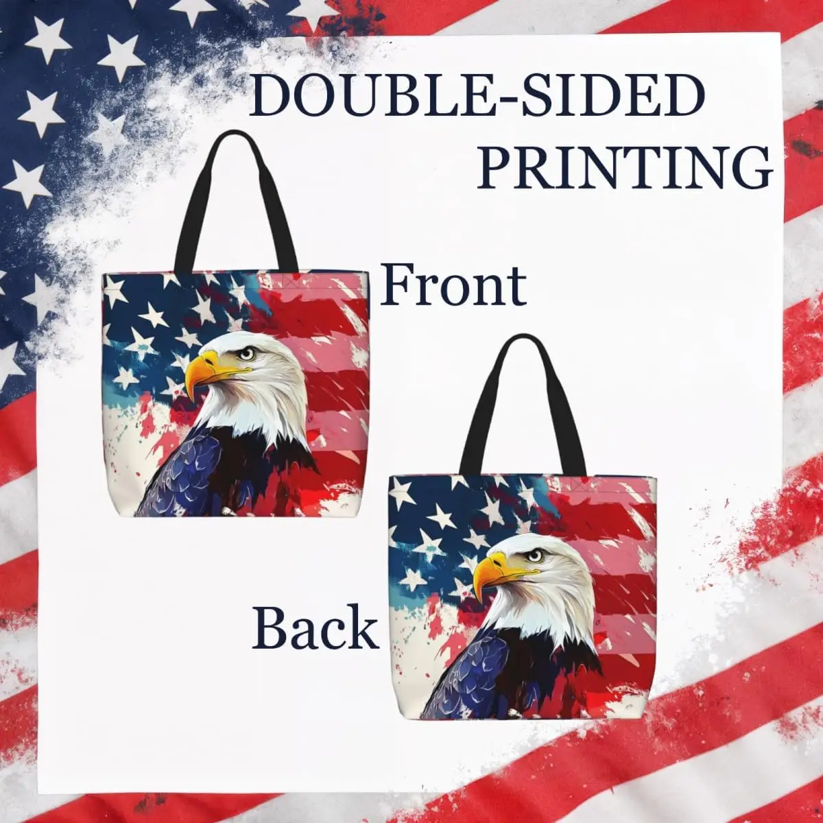 Bolso de mano con bandera americana con cremallera, bolso patriótico grande para mujer, asas reutilizables, compras multiusos y resistentes