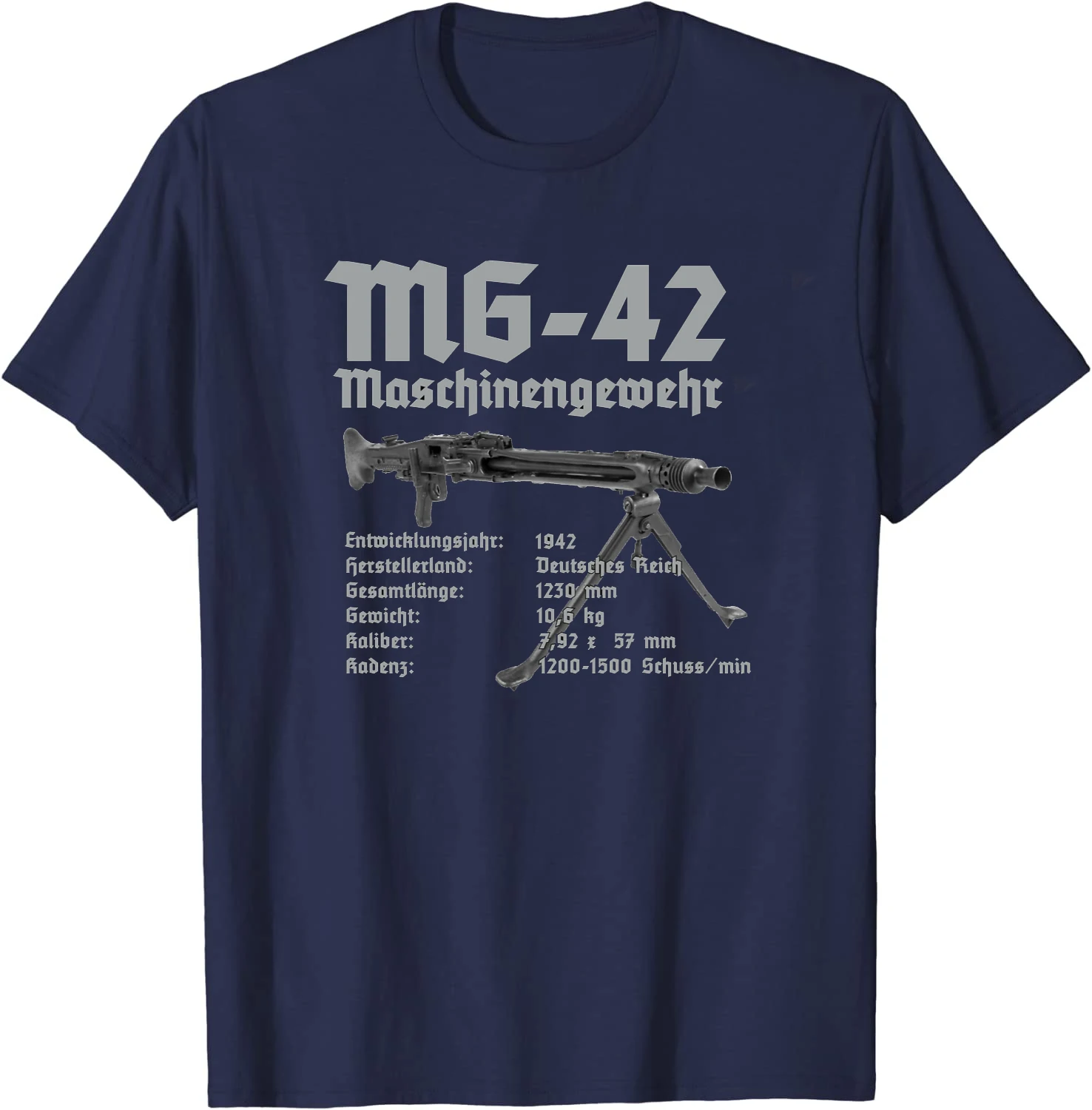 WWII Wehrmacht MG-42 MG42 Machine Gun Infographics T-Shirt 100% Cotton O-Neck Summer Short Sleeve Casual Mens T-shirt Size S-3XL