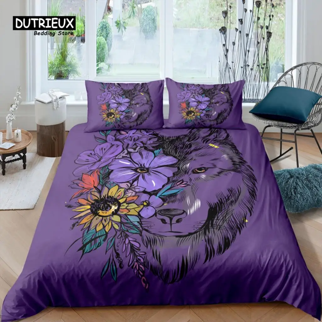 Home Living Luxury 3D Purple Wolf Bedding Set Duvet Cover Pillowcase Kids Bedding Set Queen and King EU/US/AU/UK Size
