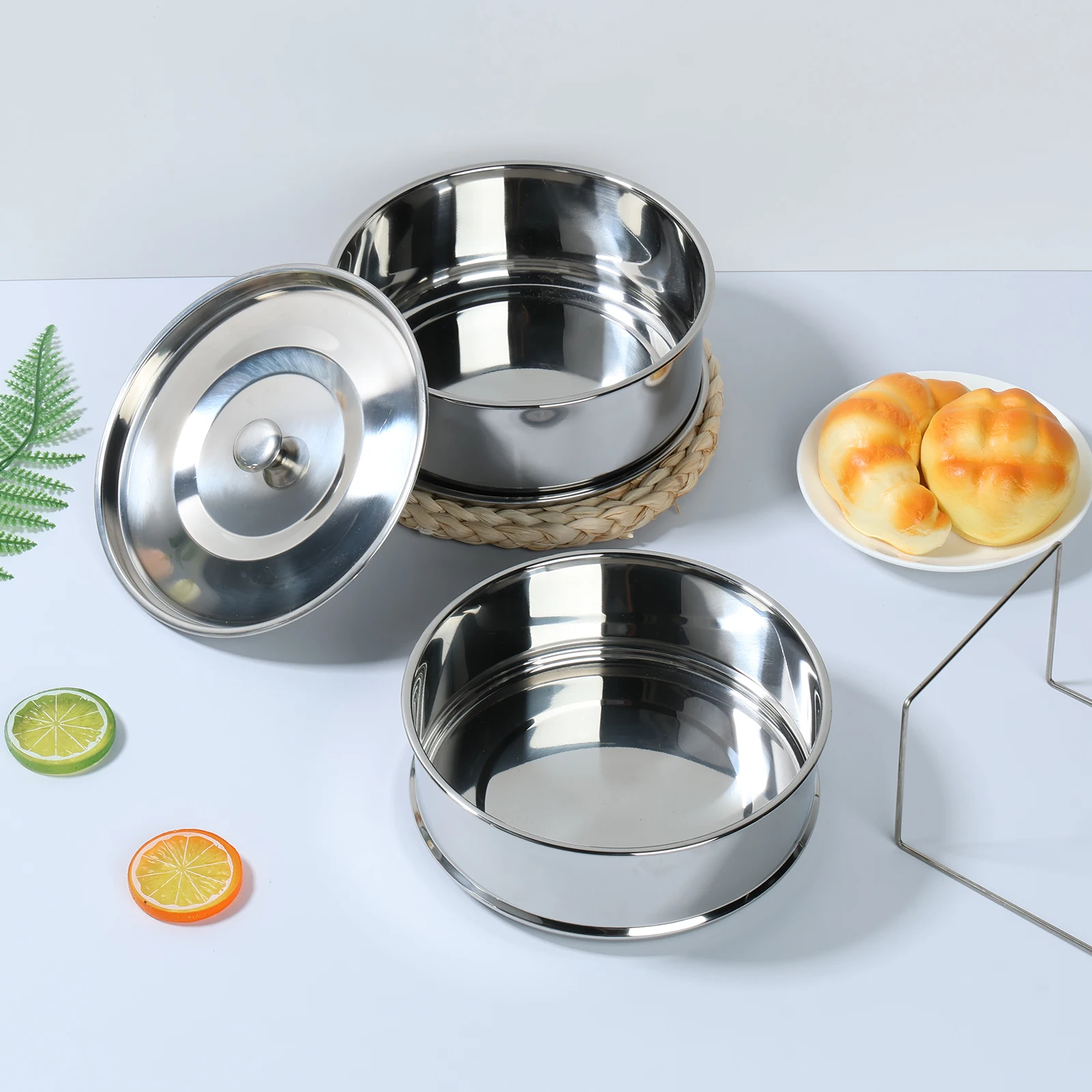 Stackable Steamer Insert Pans with Handle Lid 304 Stainless Steel Stackable Pot in Pot Insert Double Layer Stackable Insert Pans