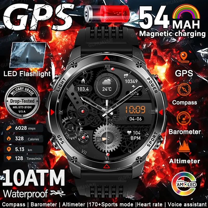 

2025 New Military outdoors BT Call Smart Watch Built-in GPS Compass Barometric Altimeter 10ATM Waterproof Sports Smartwatche Men