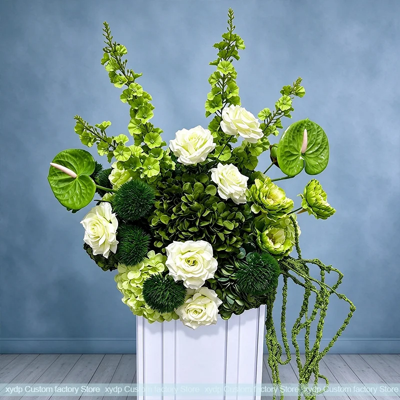 Luxuriöse grüne künstliche Rosen-Hortensien-Blumenkugel, Hochzeitstisch-Mittelstück, grüne Blumenarrangements für Hochzeitsfeier-Dekoration – Detail 3