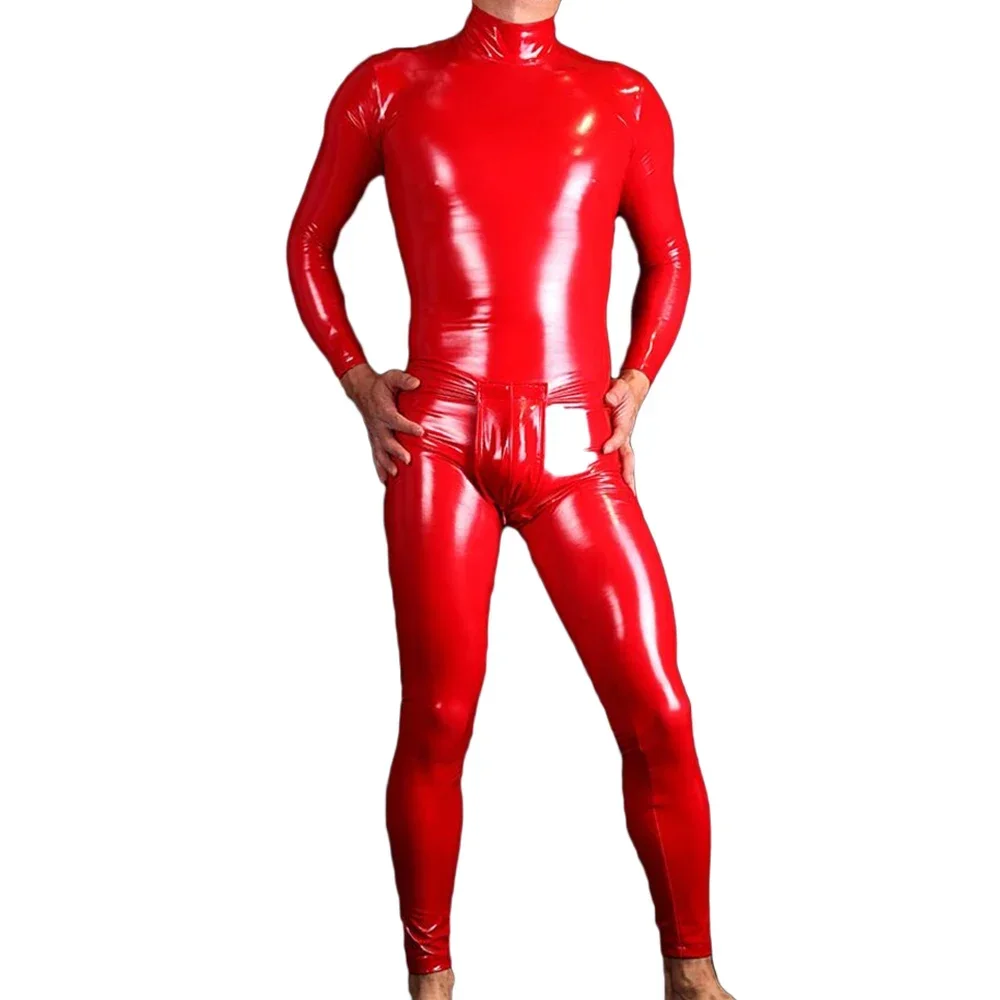 

Men's Wet Look Patent Leather Jumpsuits Exotic Zip Open Crotch PVC Jumpsuits Male Stretch PU Bodycon Rompers Custom
