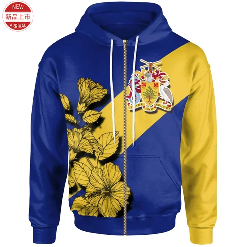 Vintage Barbados National Flag Map 3D Printing Zip Up Hoodies Kid Fashion Streetwear Zipper Sweatshirts Casual Mens Clothing Top