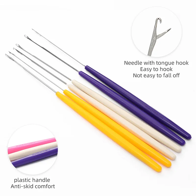 5Pcs Plastic Shank Extra Fine Crochet Hook Braiding Tool With Tongue Wool Hair Extension Latch Hook Crochet Needle Knitting hook