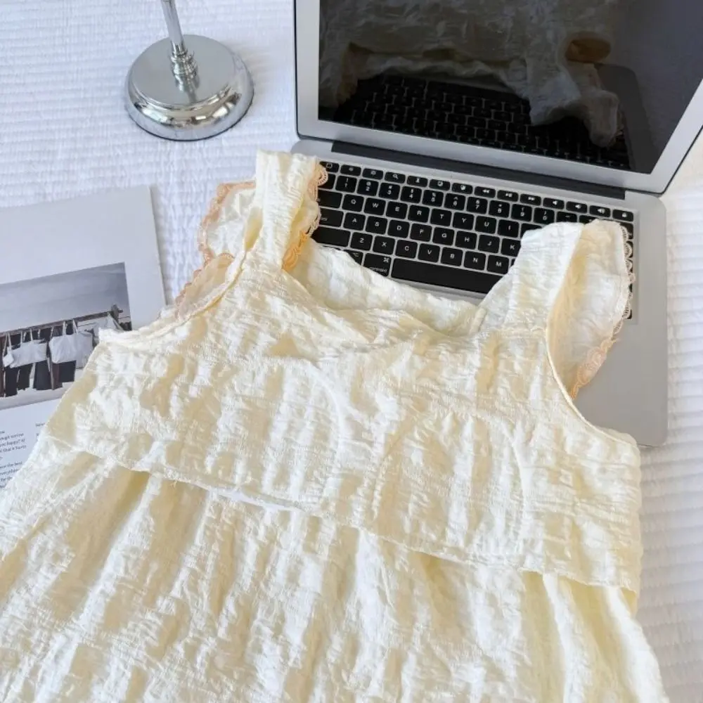 Casual Bowknot Sweet Pajamas Set Loose Summer Camisole Shorts Nightdress Homewear Ruffle Sleeveless Nightwear Sleep