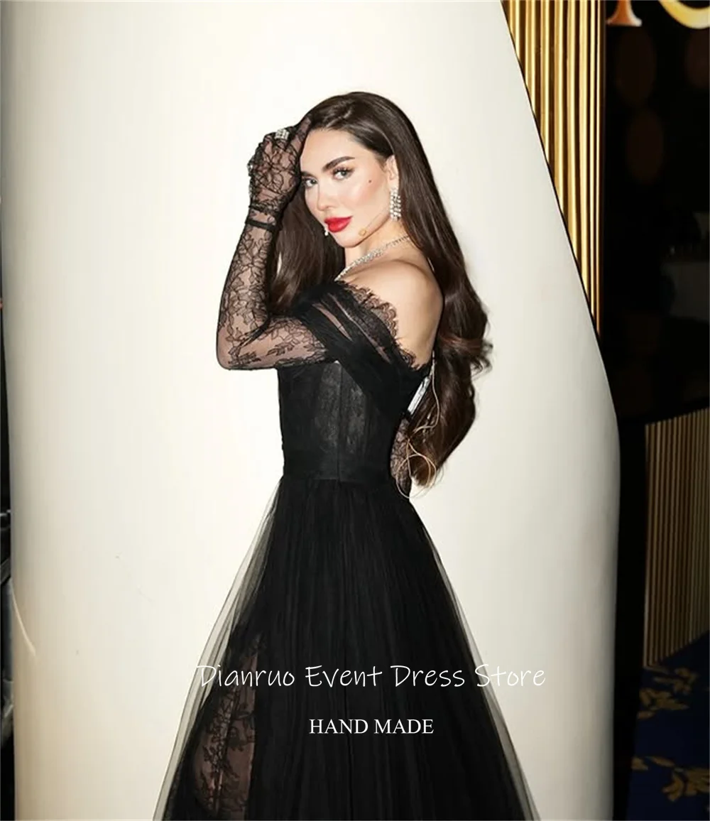 Dianruo فساتين سهرة سوداء على شكل حرف A بفتحة عالية طويلة من الدانتيل Abendkleider Luxus فساتين حفلات أنيقة على شكل قلب مخصصة