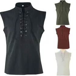 Adult Men Medieval Renaissance Warriors Knight Costume Robe Shirt Tops Sleeveless Cos Tabard Surcoat Male Tunic Plus Size S-2XL