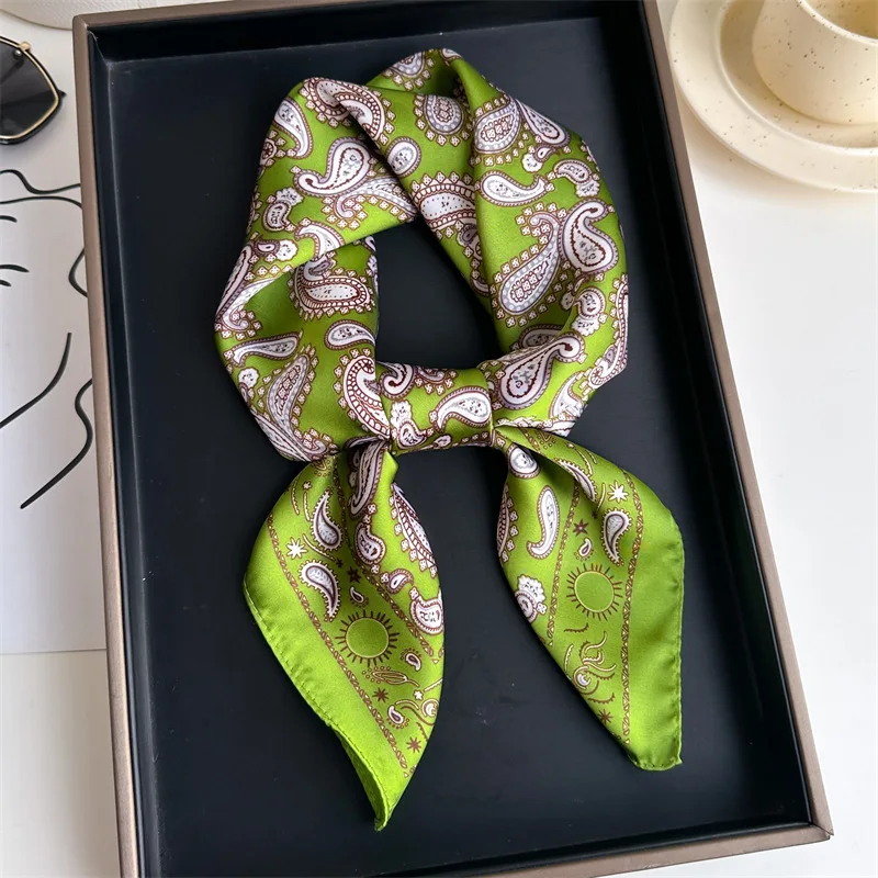 

2025 Silk Shawl Print Headscarf Cat Hair Wrap Neckerchief Female Satin Square Scarf For Women Headband Foulard Hijab Bandana