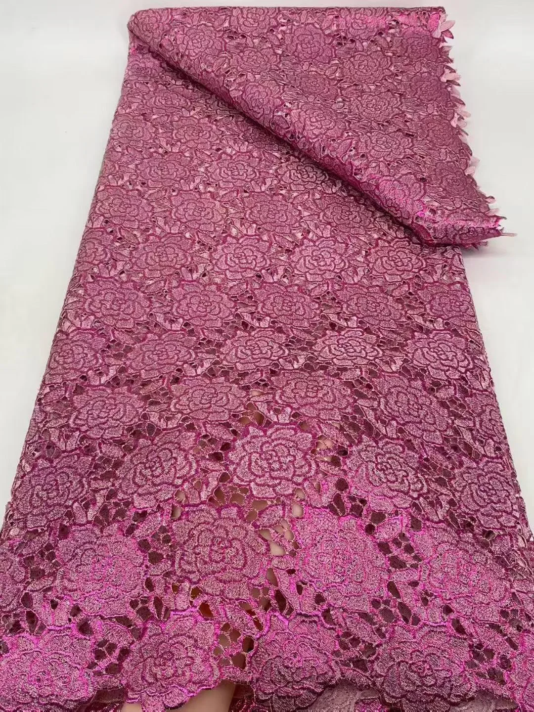 

(5yards/pc) High quality gold plated African guipure lace 2025 newest pink cord lace fabric for party dress WJY031