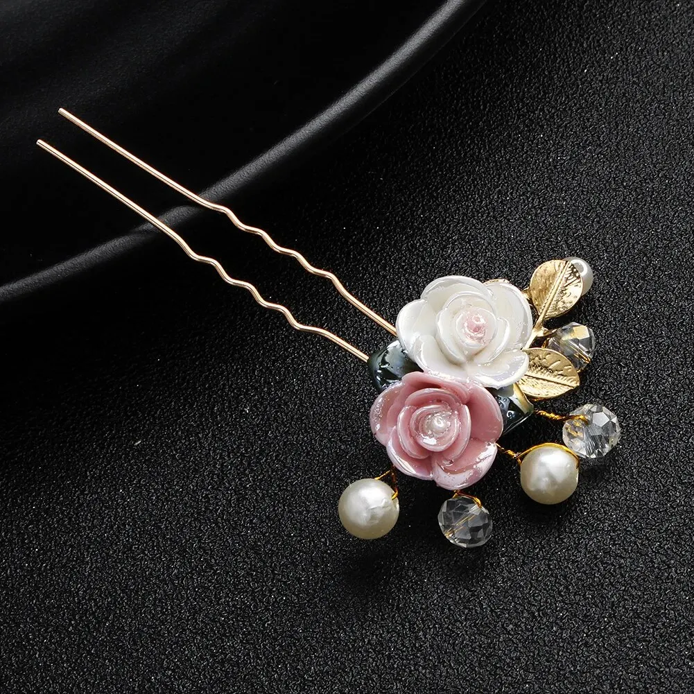Perle U-förmige Haars pange Gabel Haarschmuck Kopf bedeckung Kopf bedeckung Geschenk Hochzeit Braut Haarschmuck Strass Haarnadeln – Detail 9