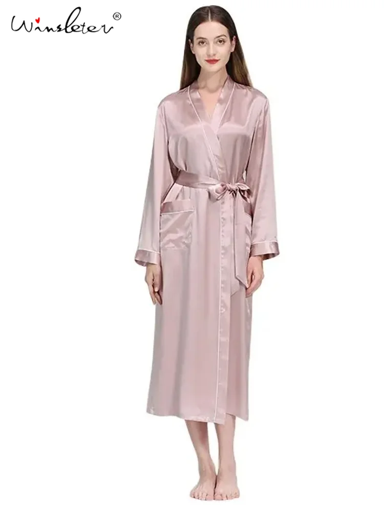 

2024 Spring New Long Robe for Women,19 Momme 100%Pure Silk,Silky Sleepwear,Lady Elegant Nightgown,Natural Pajamas,P36089QM