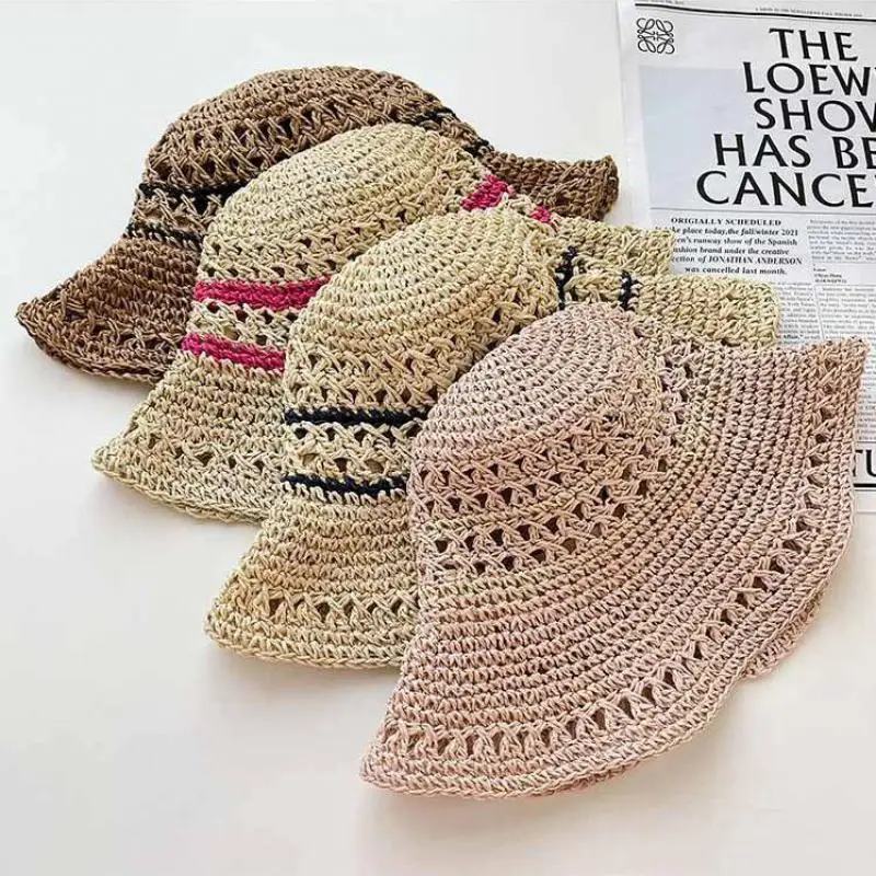 Sommer Hüte Für Frauen Gestreiften Hohl Sonnenhut Faltbare Sonnenschirm Fischer Kappe Eimer Hut Meer Reise Sonnenhut Strand Zubehör