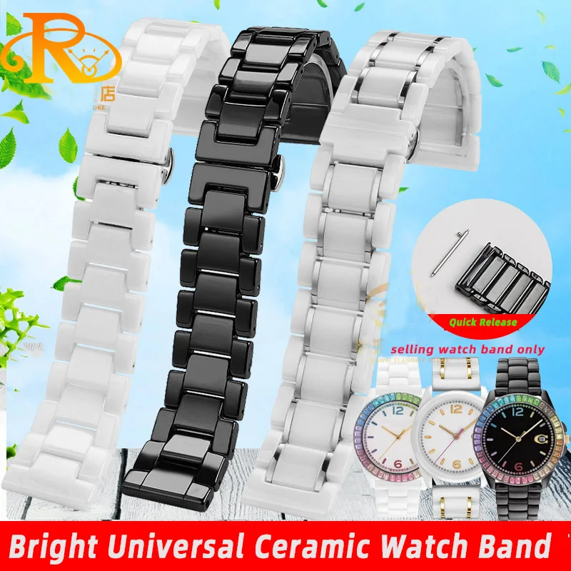 For COACH Rossini Armani Strap Bright Universal Ceramic Watch Band Watch Chain 14mm 16mm 18mm 20 22mm Men\'s and Women\'s Bracelet