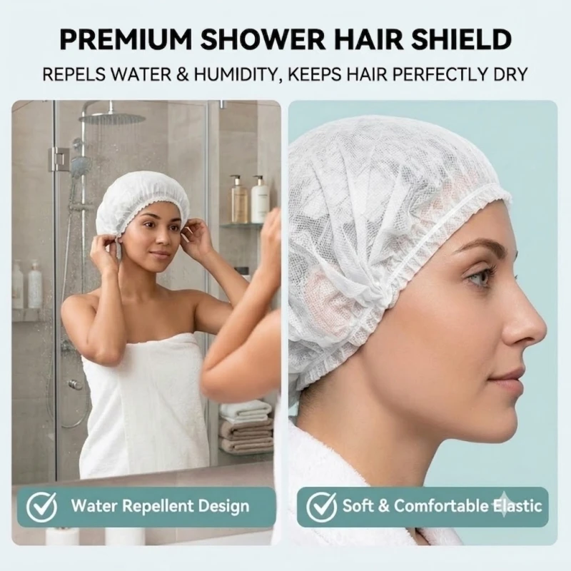 100 Stück Einweg-Haarnetze aus Vliesstoff, 21 Zoll, elastische Haarkappen für Damen, geeignet für Schönheitssalons, SPA, Sonnenbräunungen und Duschen – Detail 9