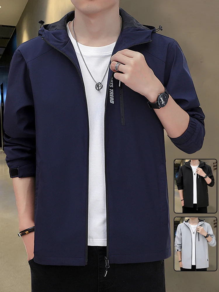 

Мужская куртка с капюшоном 2025 года, новая модель, повседневная, для мальчиков, осенняя, для активного отдыха, ветрозащитная, с подкладкой, на молнии...