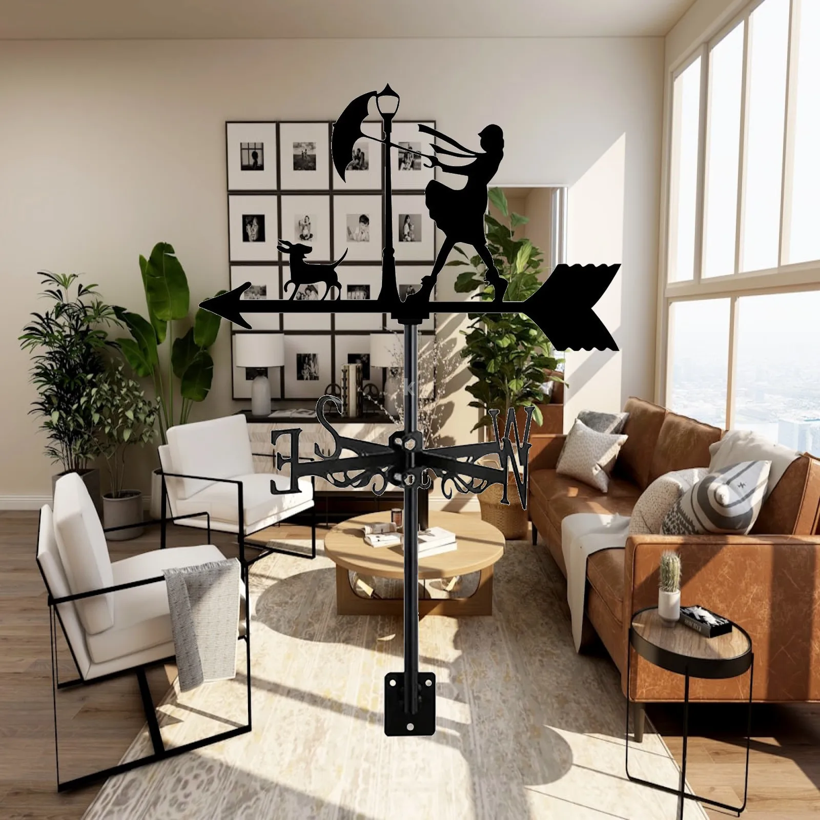 Retro Iron Weather Vane Outdoor Metal Windmill Style Wind Indicator Durable Garden Roof Mount Decor for Courtyard Yard