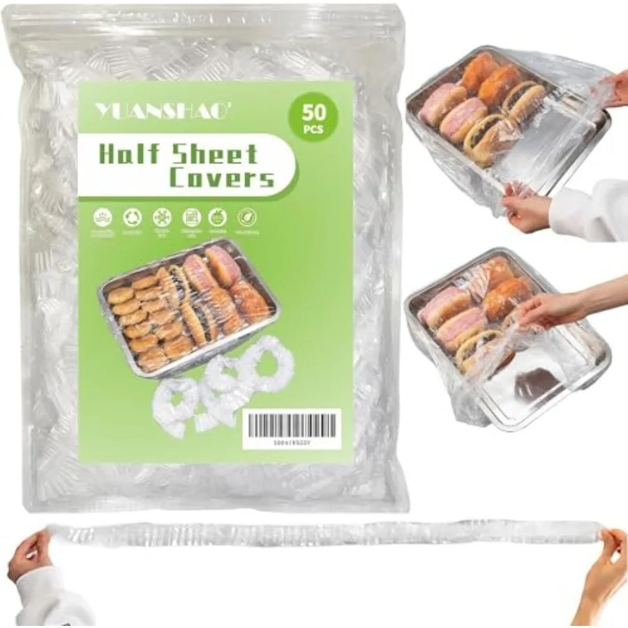 

Pcs Half Sheet Cover 13 by 18 Inch, Elastic plastic food covers for Baking Pan, Plastic Covers for Baking Tray, large Food Stor