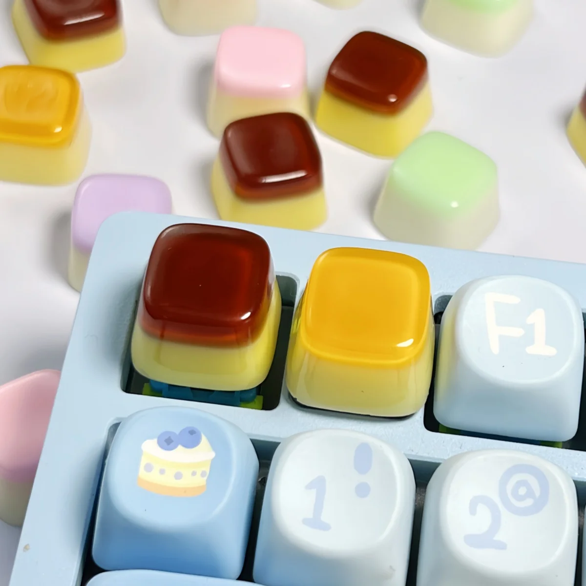Teclas de resina con gotero personalizadas, teclas de gelatina de comida de imitación, teclas de teclado mecánico para juegos de eje transversal transparente