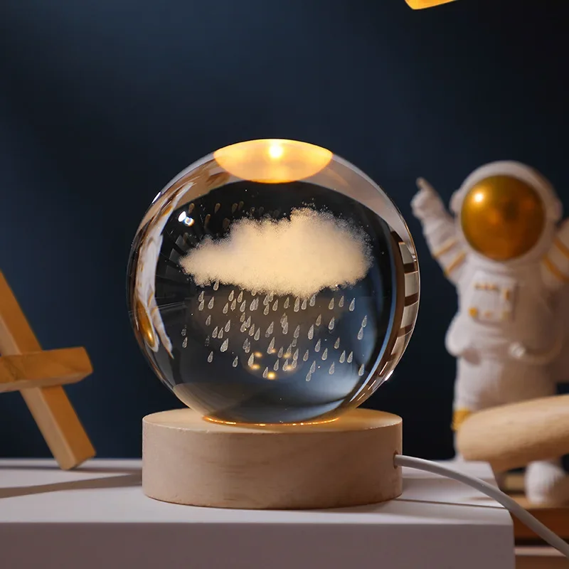 6cm 3D Crystal Ball Decoration 2024 Astronomy Solar System Planets Moon Astronaut LED Balls Home Snow Glass Globe Decorations