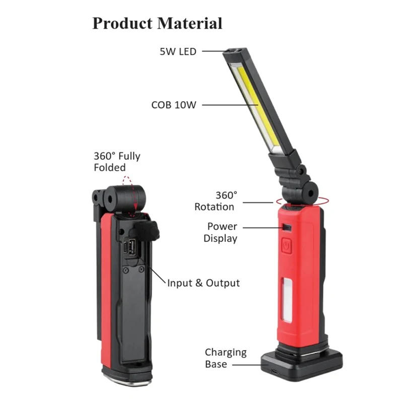 A mais recente lanterna portátil recarregável USB LED luz de trabalho lanterna COB magnética luz de gancho ao ar livre