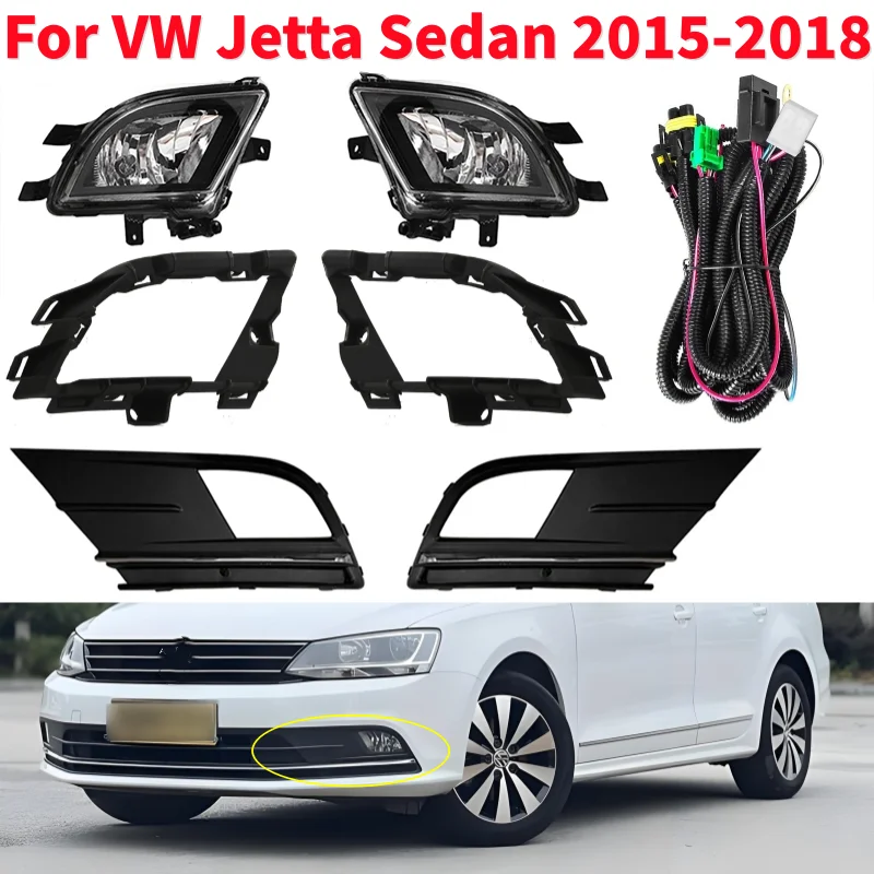 

Car Front Fog Light Kit Auto Lamp Exterior Modification Accessories with Wiring Harness For VW Jetta Sedan 2015-2018 DC 12V