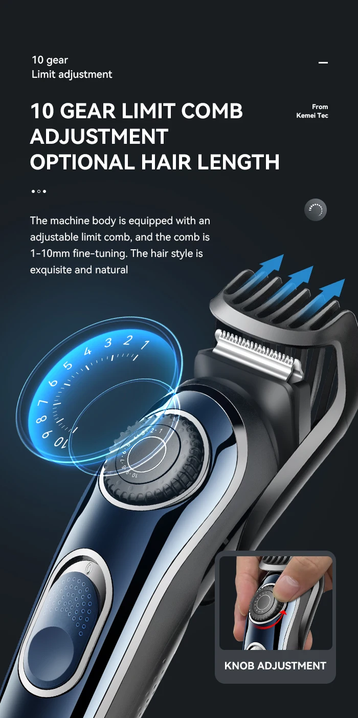 High Quality USB Barber Waterproof Cordless Hair Trimmer Kemei KM-1256 Electric Cordless Professional Hair Clippers