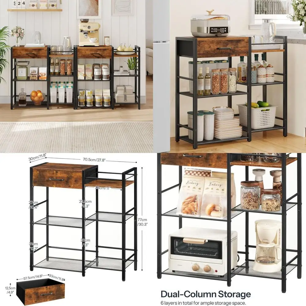 

6-Tier Rustic Brown Kitchen Bar Cabinet with Storage for Small Spaces