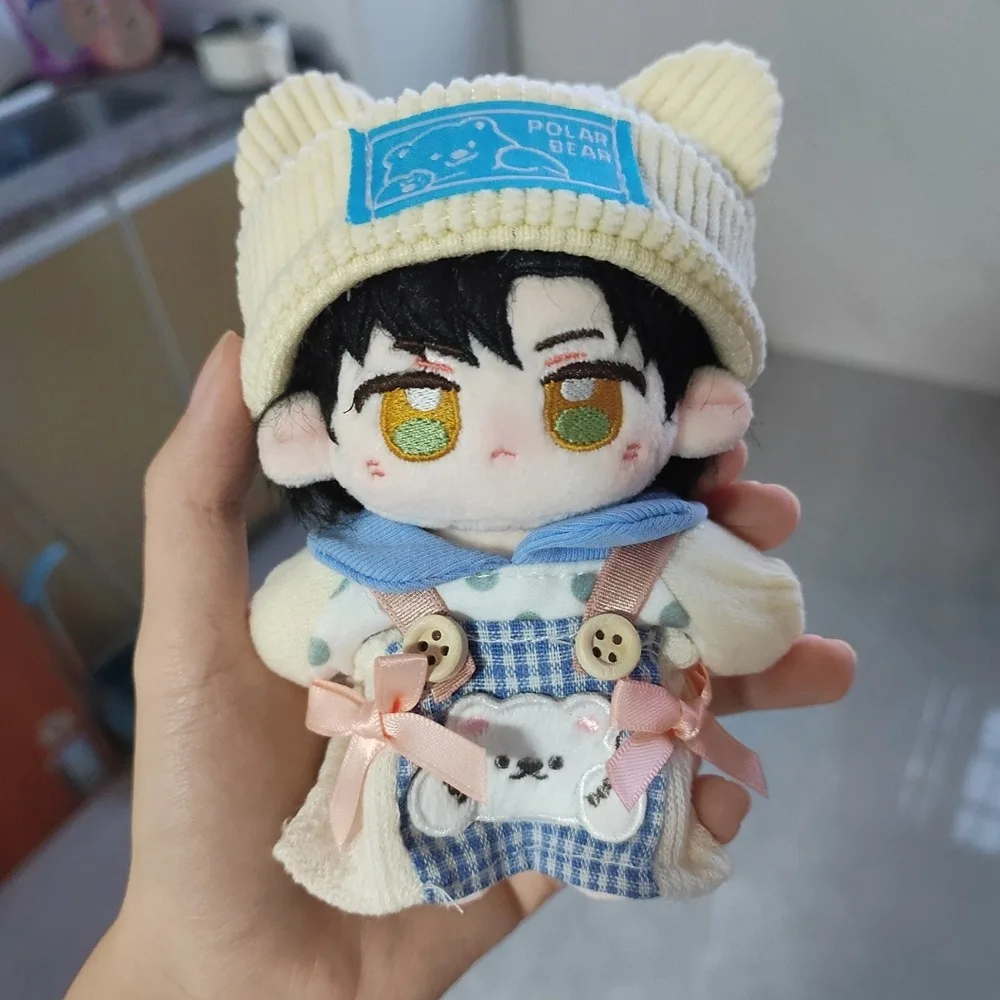 Saia xadrez 10cm roupas de boneca de algodão pequeno urso chapéu manchado topo 20cm roupas de boneca roupa bonito terno conjunto de roupas de boneca
