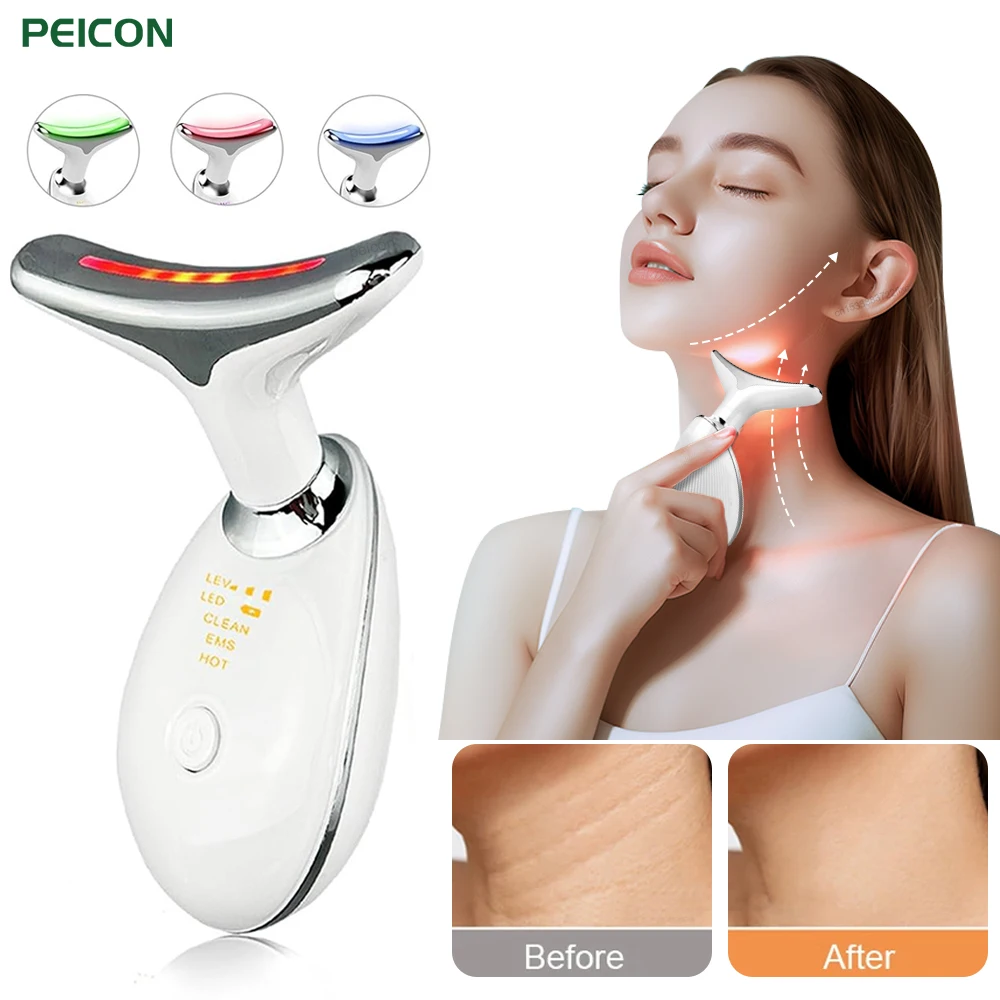 Facial Massager EMS Microcurrent Face Neck Lifting Massager Light Therapy Skin Tighten Anti-aging Thin Double Chin Vibrator