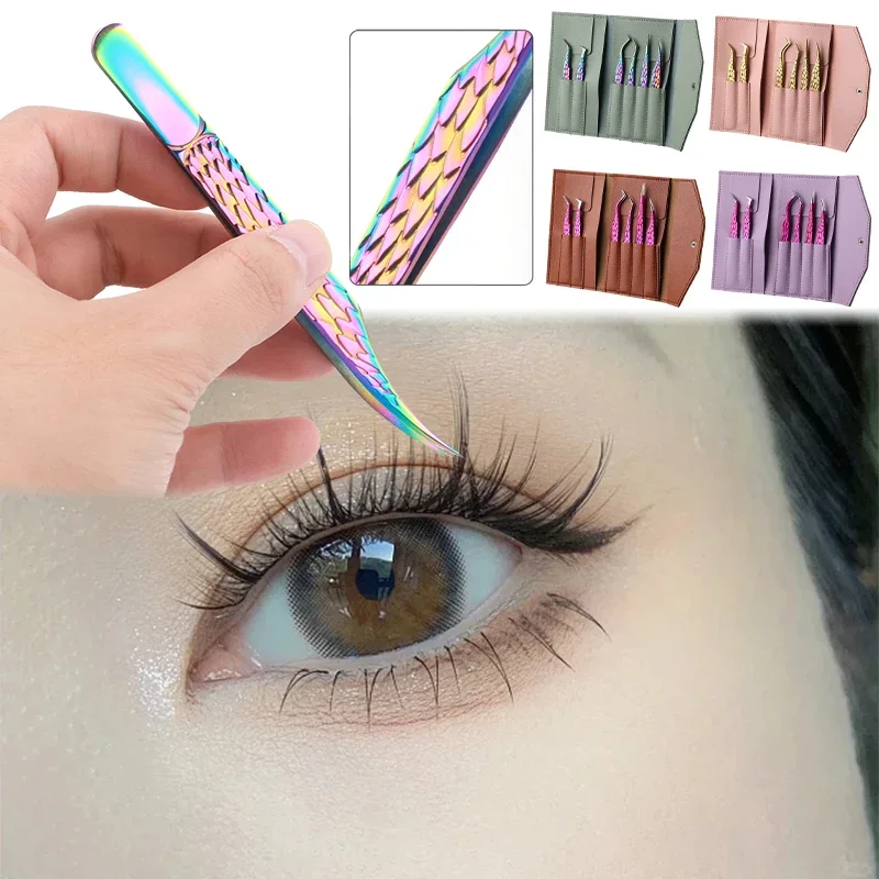 6Pcs False Eyelash Tweezers Set for Fake Lashes Extensions Planting Eyebrow Clip Eyelashes Tongs Makeup Nail Art Tools Kit