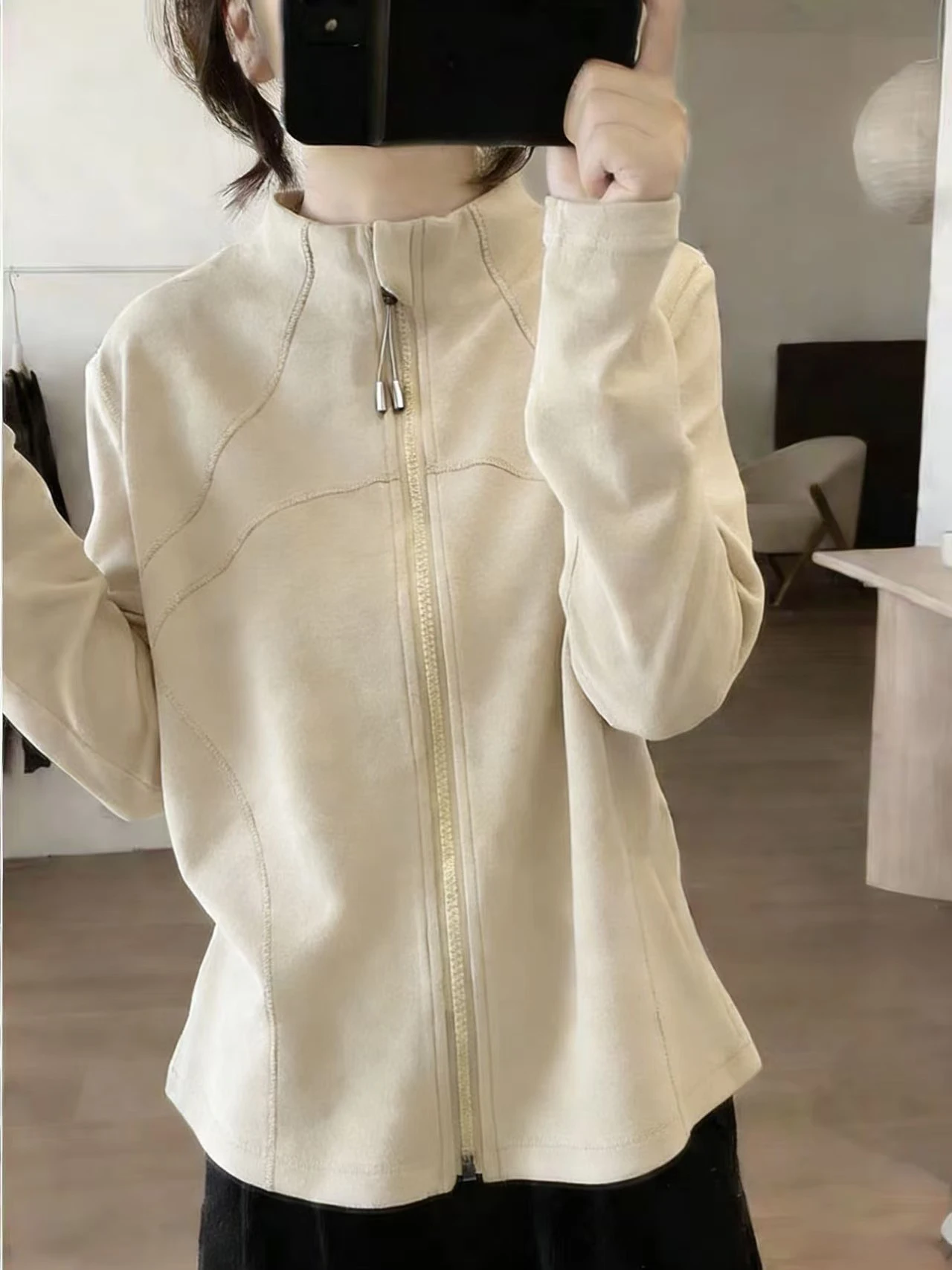 Feminino dupla face veludo Thiened base quente irt zíper cardigan moletom prático e sli coreano sle longo sve