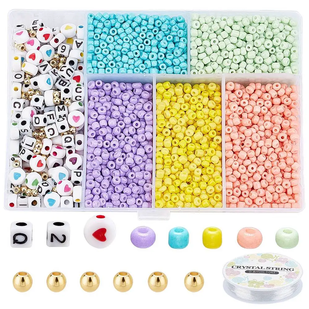 

DIY Glass Seed Bracelet Making Kit Including Baking Paint Glass Round Seed Beads Plastic Letter Acrylic Beads